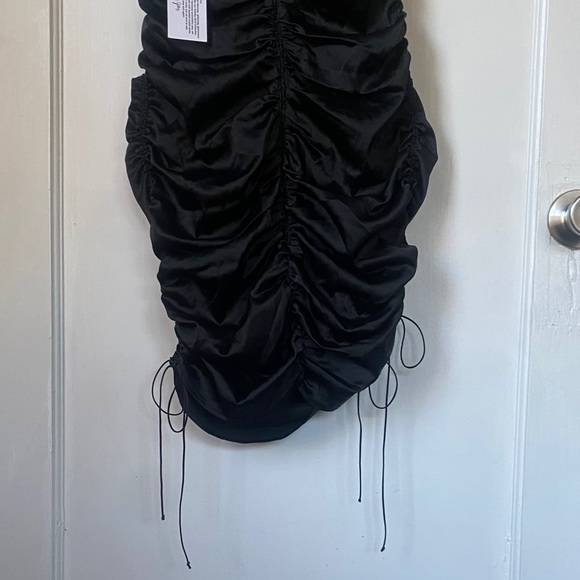 For Love And Lemons - Rouched Satin Black Mini Dress w/ Bedazzled Cups - Picture 7 of 13